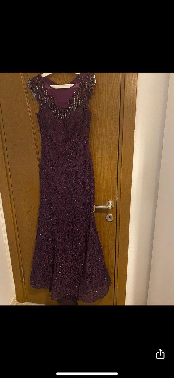 Dantel Detaylı Mor Uzun Abiye Elbise - Görsel 5