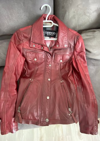 Derimod Kırmızı Deri Biker Ceket - Görsel 4