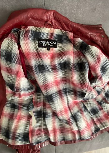 Derimod Kırmızı Deri Biker Ceket - Görsel 6