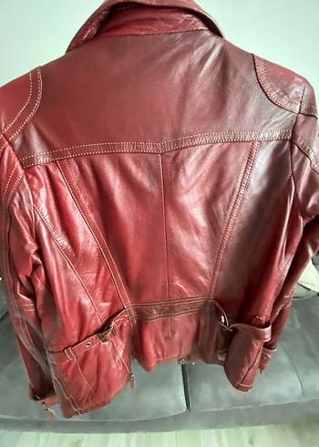 Derimod Kırmızı Deri Biker Ceket - Görsel 2