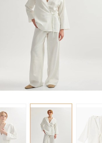 40 Beden beyaz Renk Keten Karışımlı Kimono