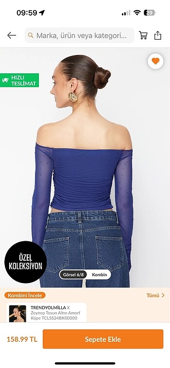 Trendyol & Milla Zeynep tosun saks örme parlak taşlı büstiyer