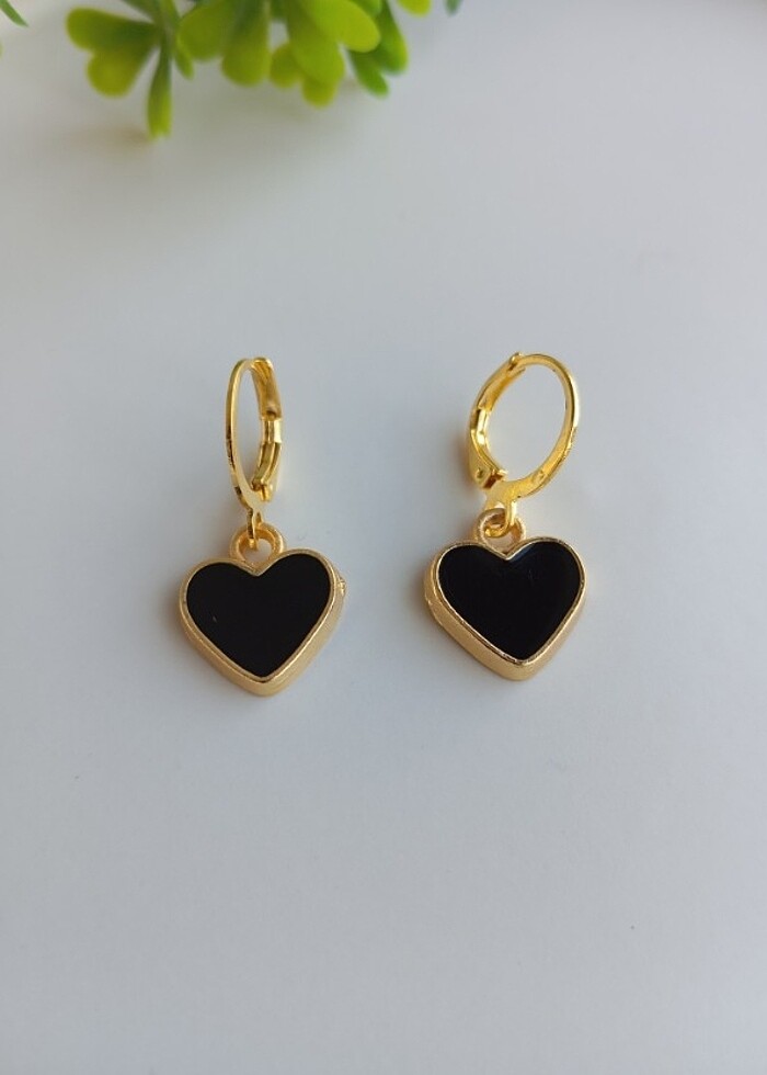 Gold Siyah Kalp Küpe - Görsel 2