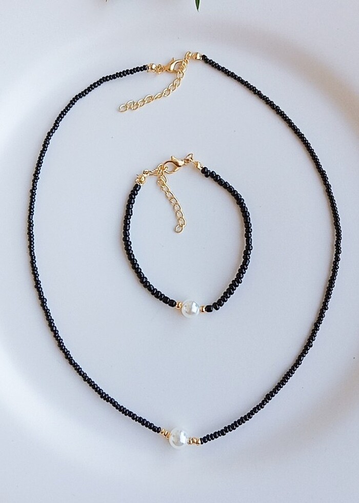 Kadın İncili Boncuk Kolye Bileklik Seti - Görsel 2