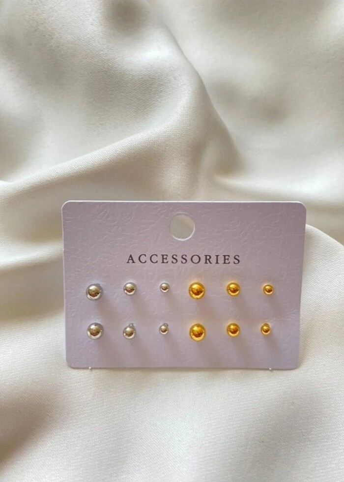 Gold ve Gümüş Renk 12'li Top Küpe - Görsel 2