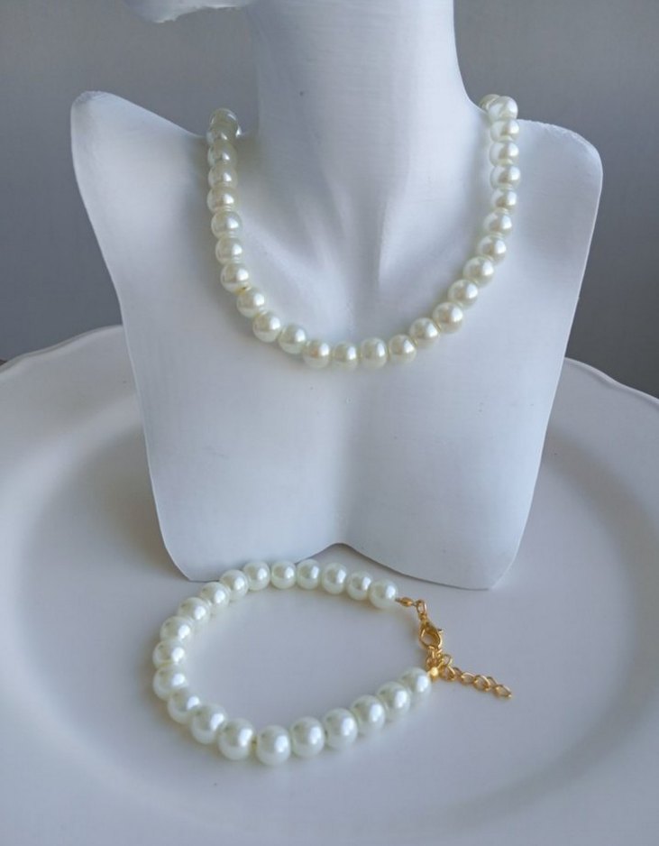 Kadın Cam İnci Kolye ve Bileklik Seti - Görsel 2