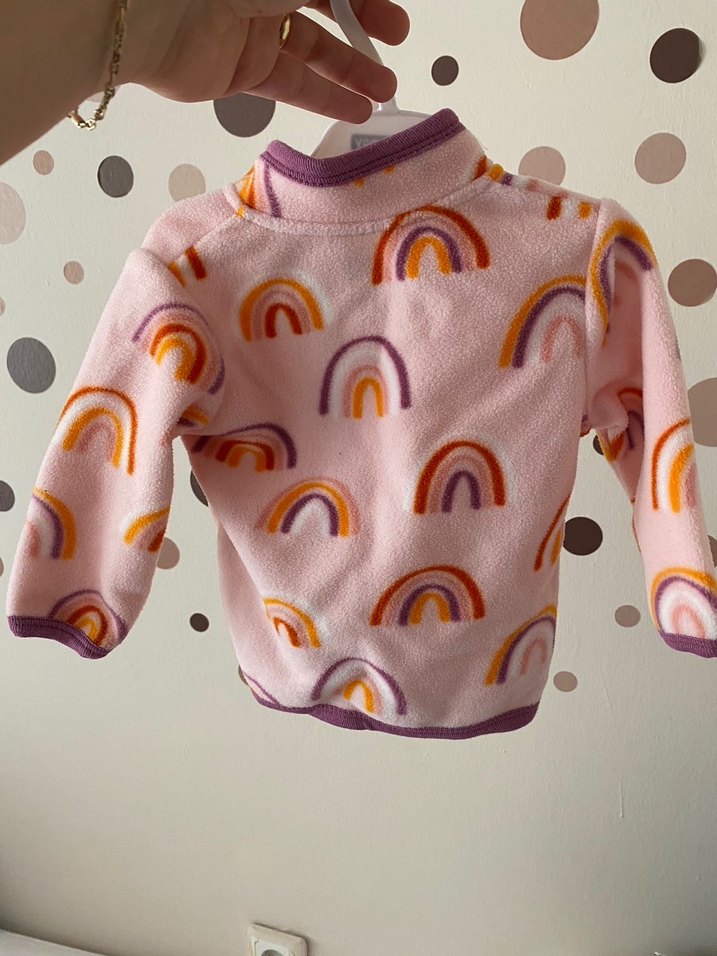 Kız Çocuk Pembe Gökkuşağı Desenli peluş Ceket - Görsel 2