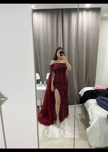 36 Beden bordo Renk Kına Kırmızı Abiye