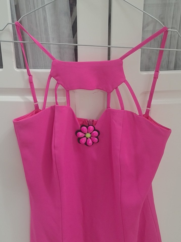 Pembe Mini Drapeli Strappy Elbise - Görsel 2