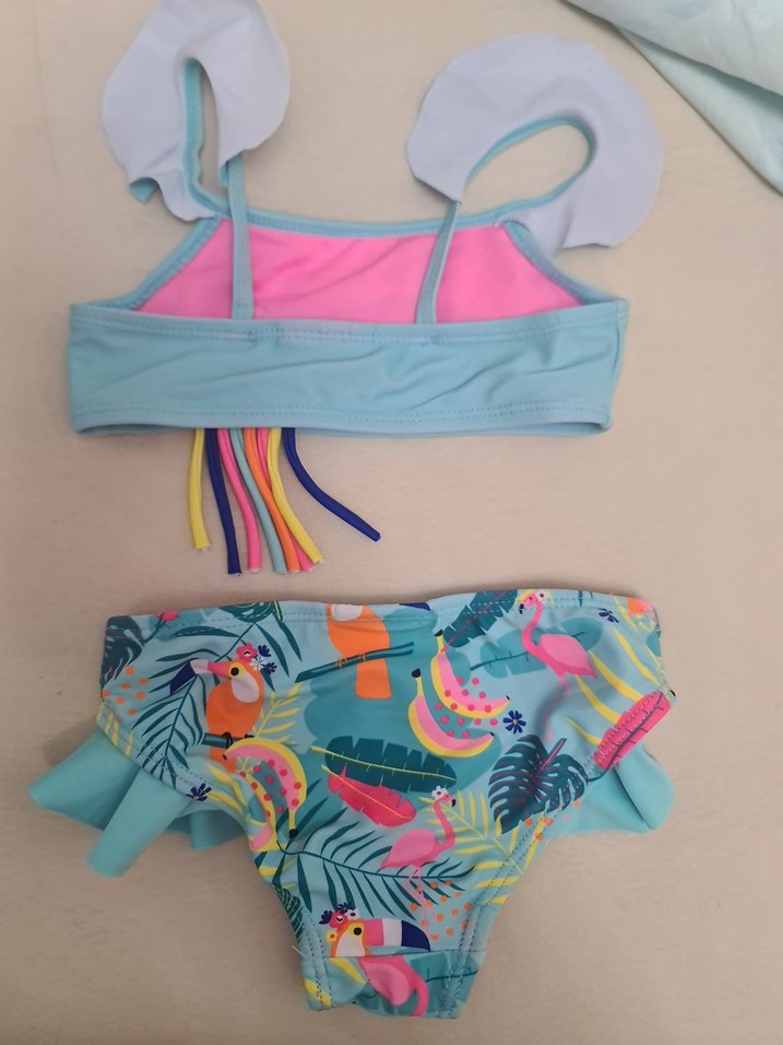 Kız Çocuk Turkuaz Desenli Bikini - Görsel 3