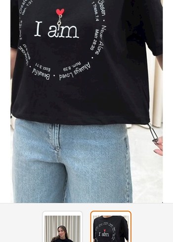 Siyah Baskılı Kısa Kollu Kadın Tişört - Görsel 2