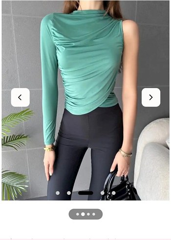 Tek Kol Uzun Kollu Drapeli Mini Bluz - Görsel 2