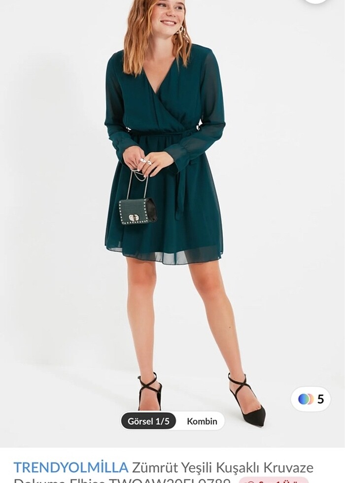 Kruvaze yaka elbise - Görsel 4