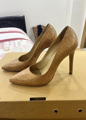Taba renk Deri Yılan Desenli Stiletto - Görsel 3