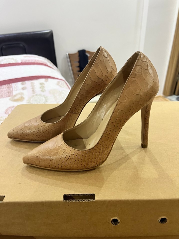 Taba renk Deri Yılan Desenli Stiletto - Görsel 3