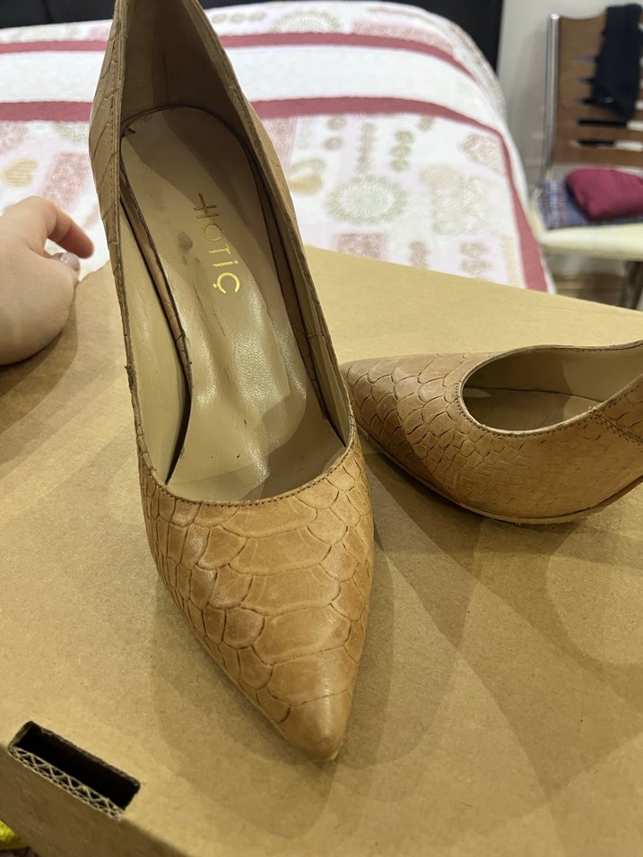 Taba renk Deri Yılan Desenli Stiletto - Görsel 4