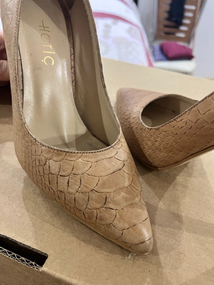 Taba renk Deri Yılan Desenli Stiletto - Görsel 5