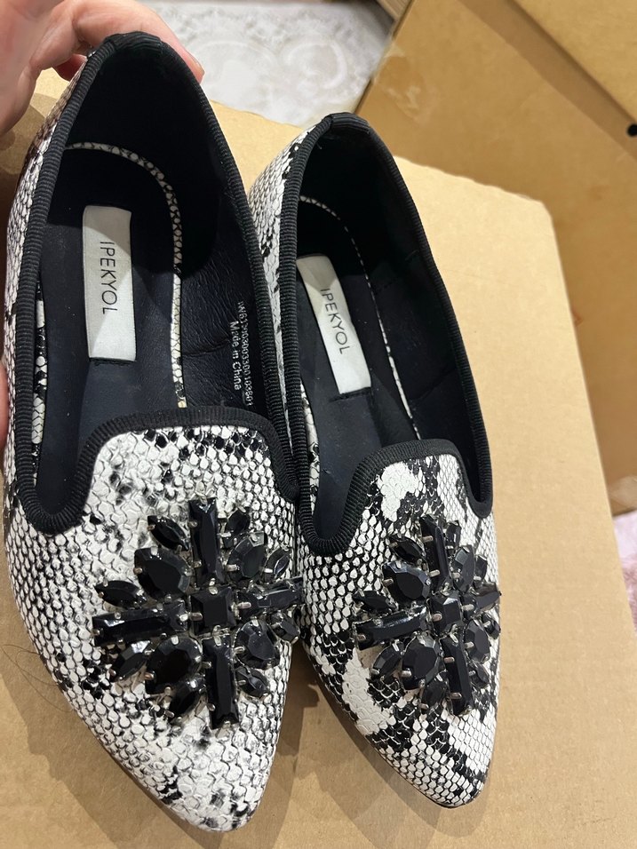 İPEKYOL marka Yılan Desenli Boncuklu Kadın babet/ayakkabı - Görsel 4