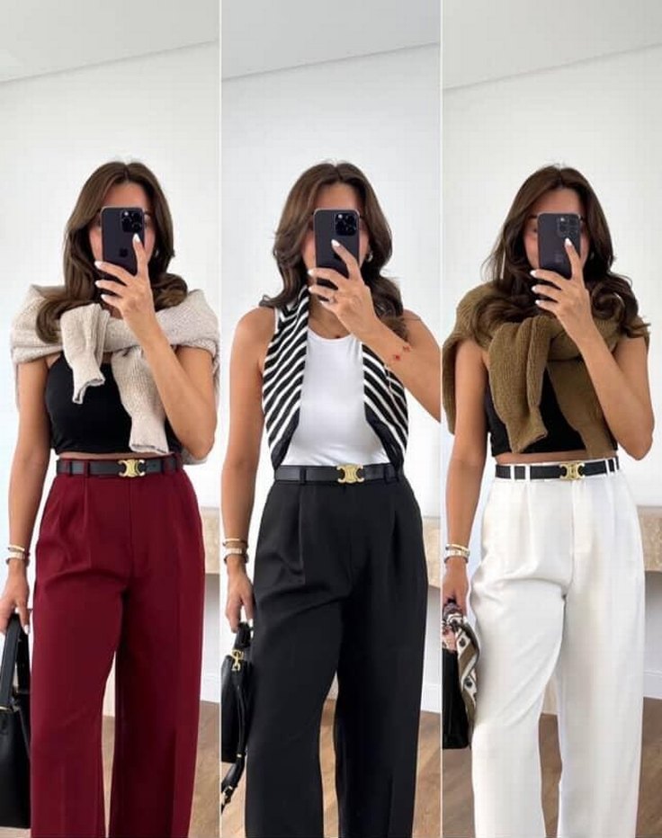 Beyaz Yüksek bel Palazzo pantolon - Görsel 3