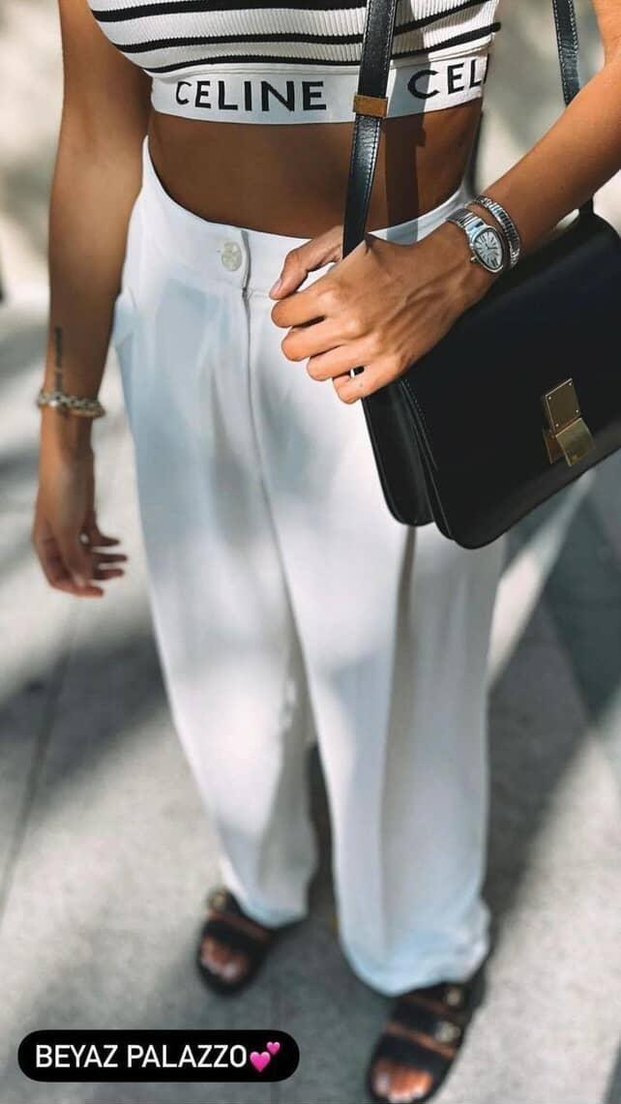 Beyaz Yüksek bel Palazzo pantolon - Görsel 2