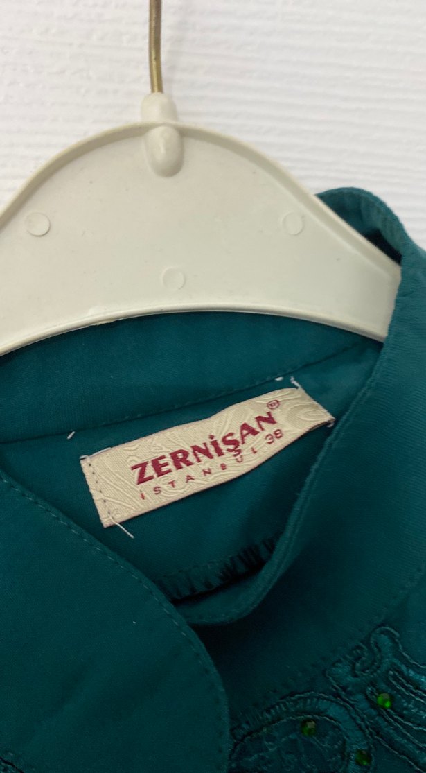 Uzun Turkuaz Nakışlı taş işlemeli ferace - Görsel 3