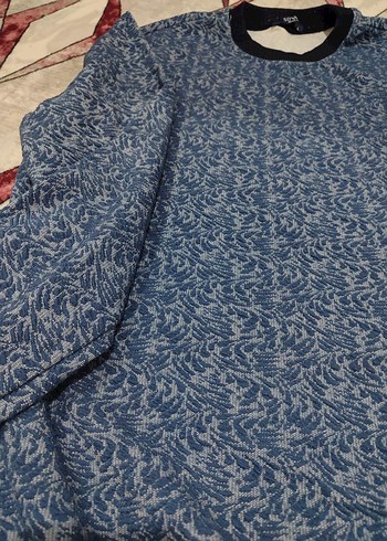 Erkek Mavi Triko Denim Sweatshirt - Görsel 2