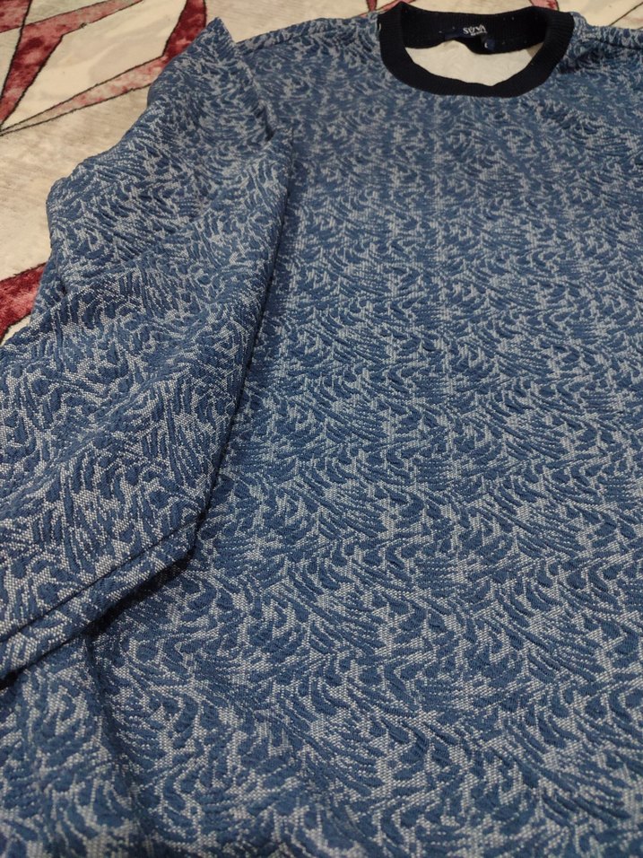 Erkek Mavi Triko Denim Sweatshirt - Görsel 2