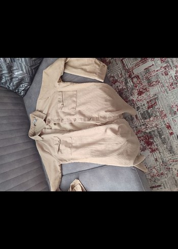 Bej Kadın Uzun Keten Gömlek - Görsel 3