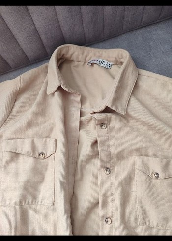 Bej Kadın Uzun Keten Gömlek - Görsel 2