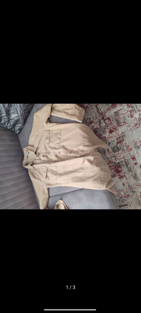 Bej Kadın Uzun Keten Gömlek - Görsel 3