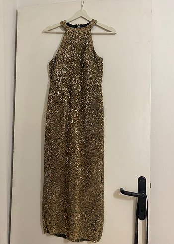 Zara Model Gold Payet Abiye Elbise