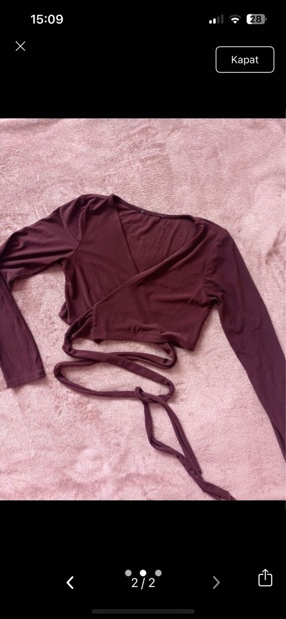 Kahverengi V Yaka Bağlamalı Crop Top - Görsel 2