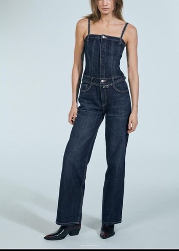 Zara Lacivert Kot Kadın Tulum - Görsel 2