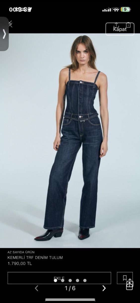 Zara Lacivert Kot Kadın Tulum - Görsel 2