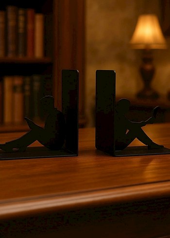 Okuyan İnsan Figürlü Metal Kitap Desteği - Görsel 3