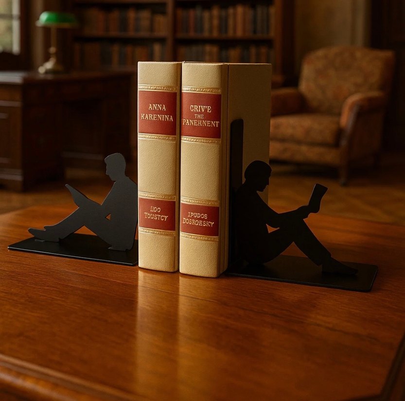 Okuyan İnsan Figürlü Metal Kitap Desteği - Görsel 4