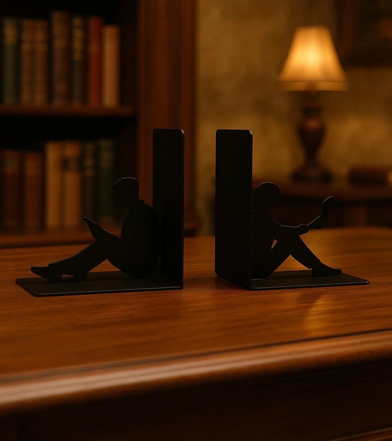 Okuyan İnsan Figürlü Metal Kitap Desteği - Görsel 3