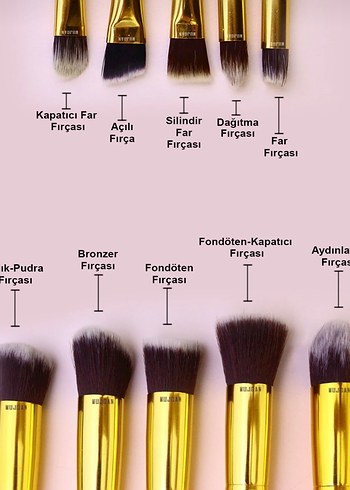 Altın Saplı Makyaj Fırça Seti - Görsel 2