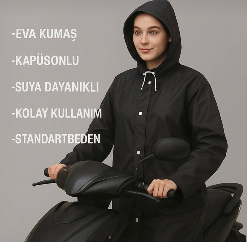 Siyah Yağmurluk Rahat Kesim - Görsel 4