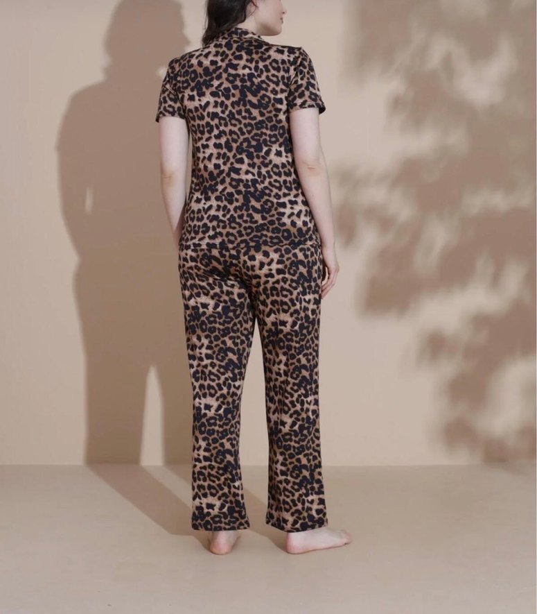 Kahverengi Leopar Desenli Rahat Kadın Pijama - Görsel 2