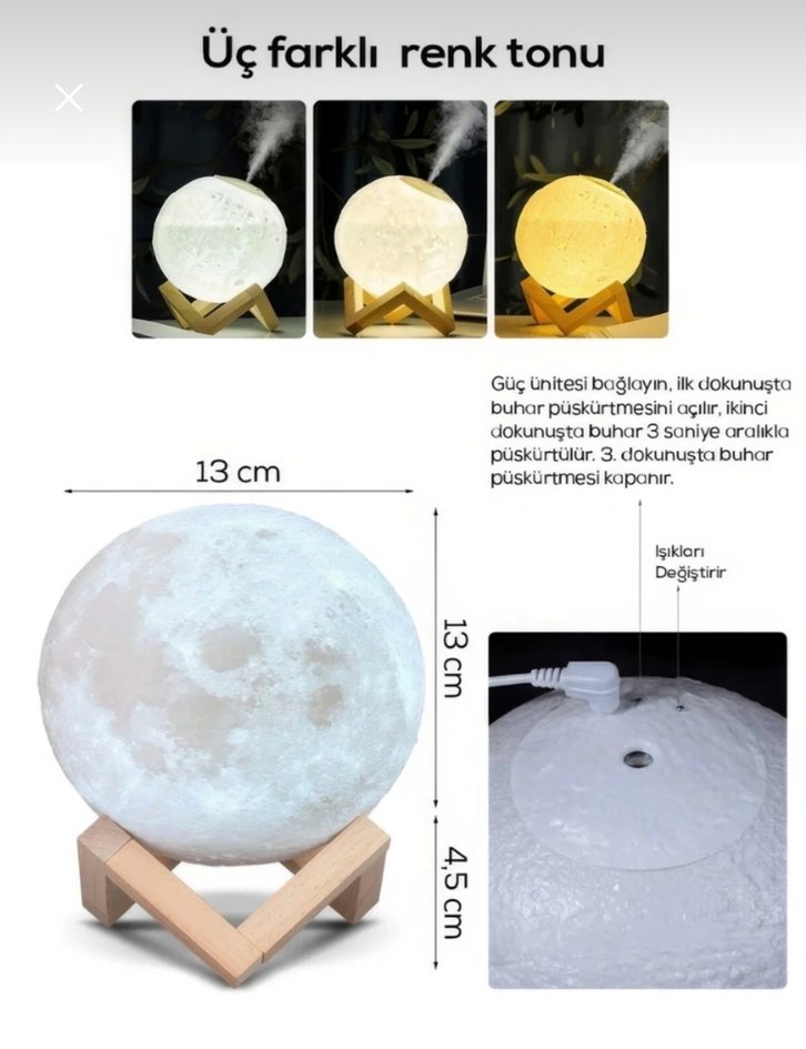 Ay Deseni Gece Lambası ve Hava Nemlendirici - Görsel 3