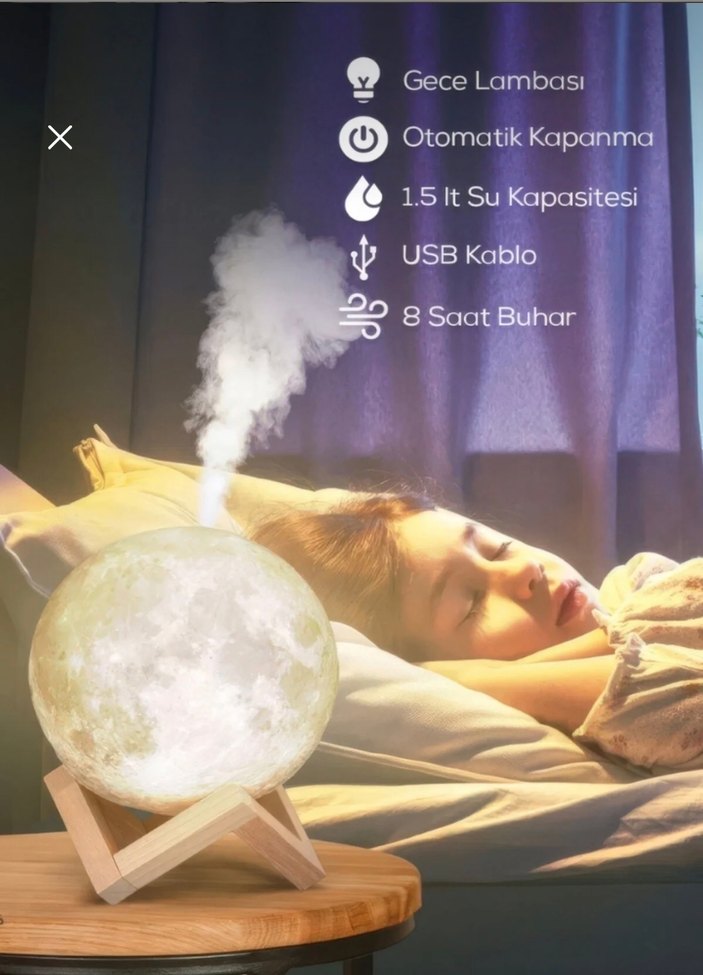 Ay Deseni Gece Lambası ve Hava Nemlendirici - Görsel 4