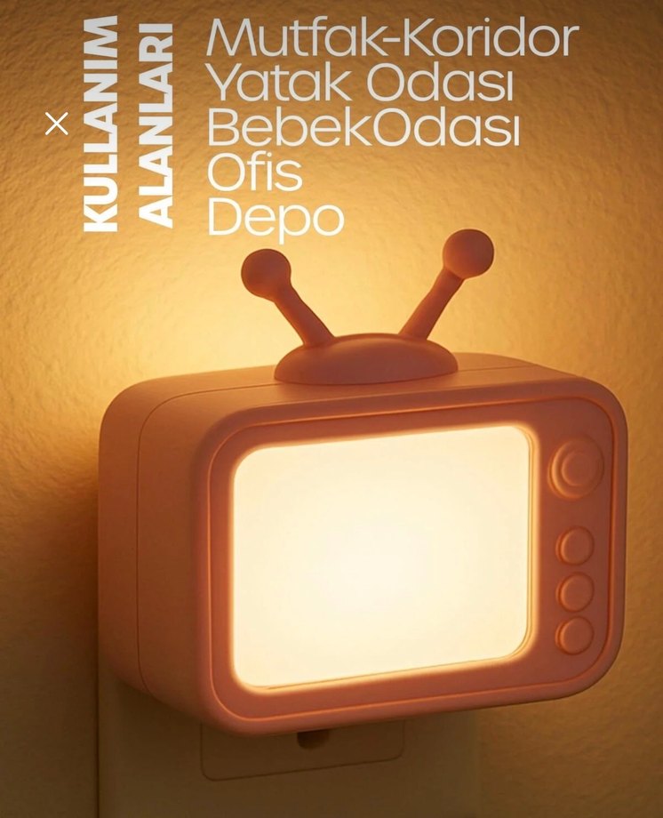 Pembe Çocuklar için TV Tasarımlı Gece Lambası - Görsel 2