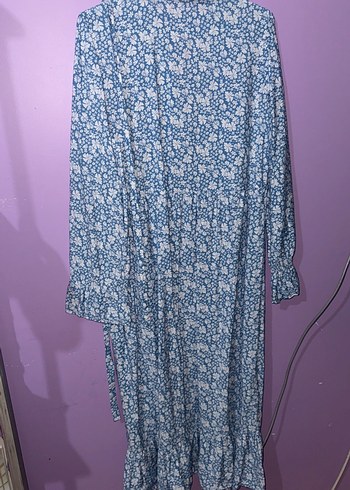 Mavi Çiçek Desenli Uzun Bohem Elbise - Görsel 2