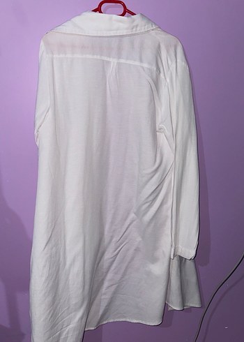 Beyaz Uzun Kollu Keten Tunik Gömlek - Görsel 2