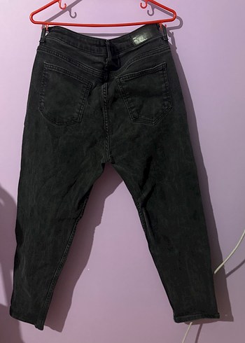 Düğmeli Siyah Loose Fit Kadın Kot Pantolon - Görsel 2