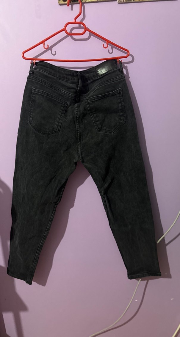 Düğmeli Siyah Loose Fit Kadın Kot Pantolon - Görsel 2