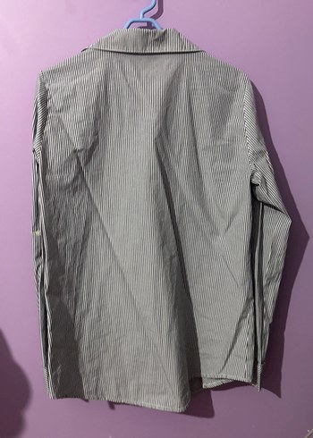 Gri Çizgili Uzun Kollu Kadın Gömlek - Görsel 2