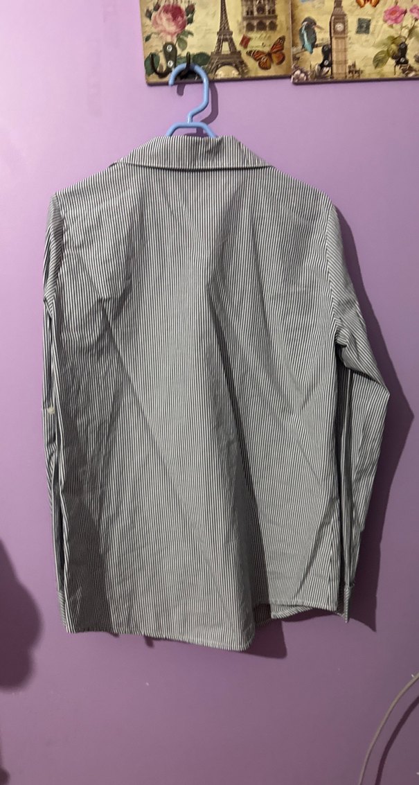 Gri Çizgili Uzun Kollu Kadın Gömlek - Görsel 2