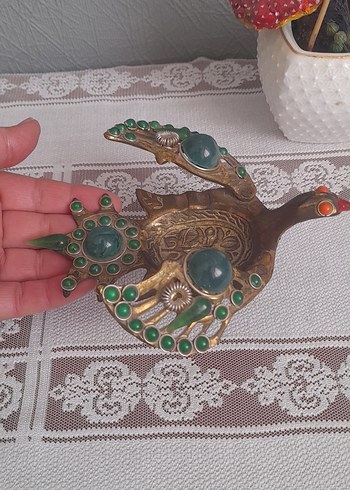 Turkuaz, İşlemeli Boncuklu pirinç küllük - Görsel 6